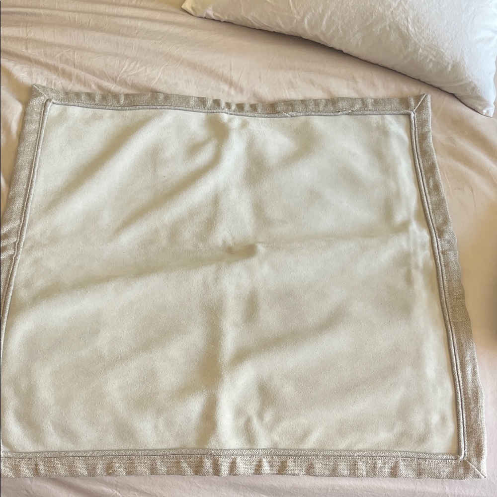 Williams Sonoma 24x24 Pillow Covers (2)/Ecru White Leather /Linen Trim and back.